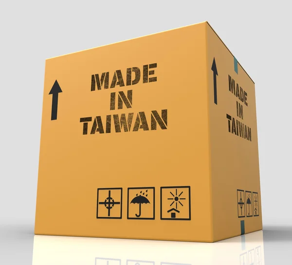 Made in taiwan bedeutet paketfertigung und speichern von 3D-rendering — Stockfoto