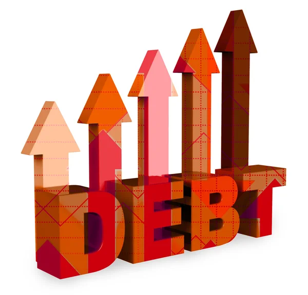 Flechas de dívida significa obrigação financeira e falência 3d Renderi — Fotografia de Stock
