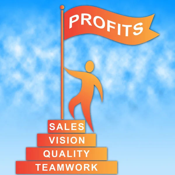 Profits Flag Indicates Revenue Earning And Success — Stock Photo, Image