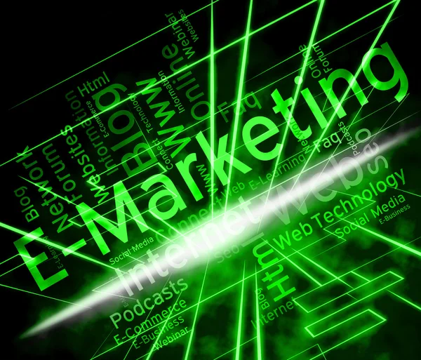 EMarketing λέξη δείχνει World Wide Web και το μάρκετινγκ Διαδικτύου — Φωτογραφία Αρχείου