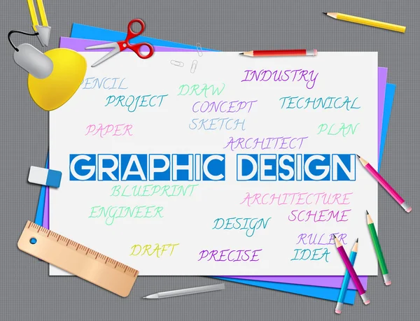 Graphic Design Means Symbolic Layout And Illustrative — Stock Photo, Image