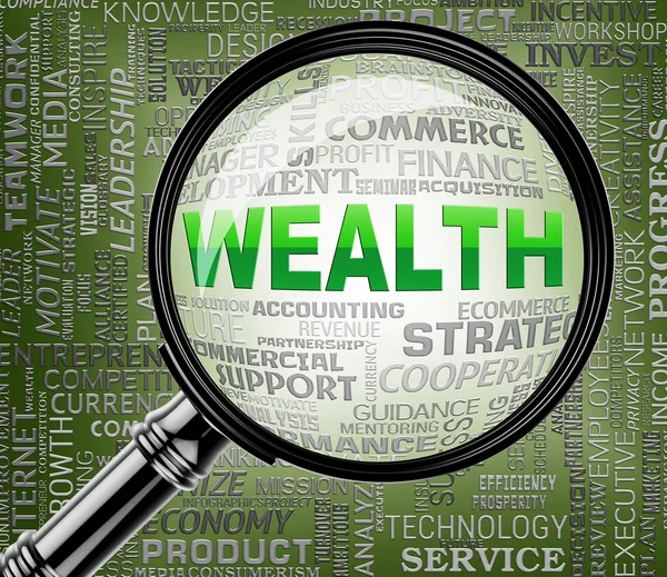 Wealth Magnifier Indicates Searches Richness And Affluence — Stock Photo, Image