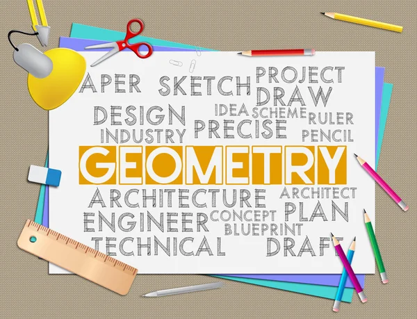 Geometrie Wörter zeigt Formmessung und geometrische — Stockfoto