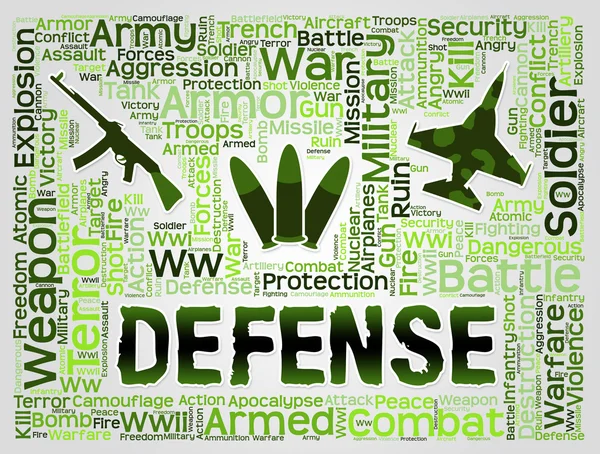 Savunma kelimeleri gösterir savunmak güvenlik ve karşı — Stok fotoğraf
