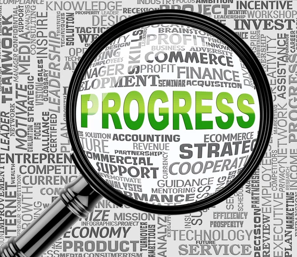 La lupa de progreso representa la búsqueda y la búsqueda hacia adelante — Foto de Stock