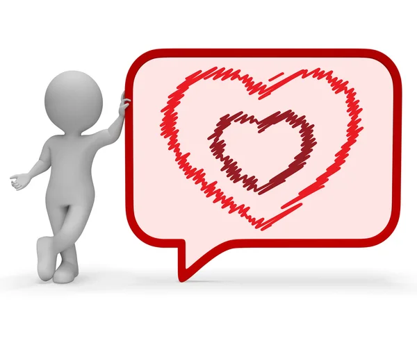 Heart Speech Bubble Represents Valentine Day 3d Rendering — Stock Photo, Image