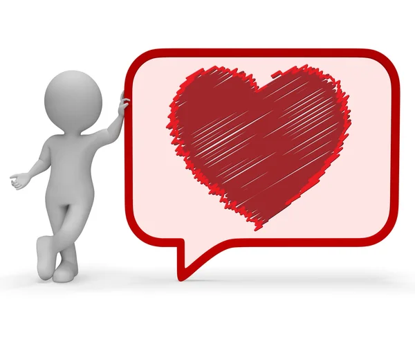 Heart Speech Bubble Means Valentines Day 3d Rendering — Stock Photo, Image