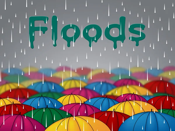 Overstromingen regen vertegenwoordigt Calamity overloop en Parasols — Stockfoto