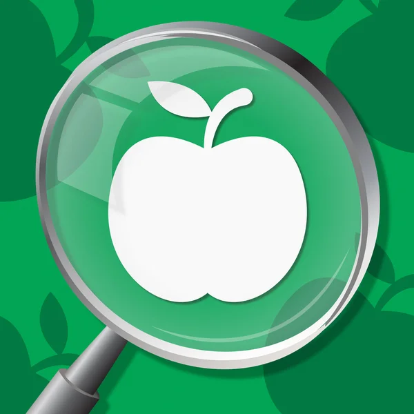 Apple Magnifier Means Diet Organic And Searches — Stock Photo, Image