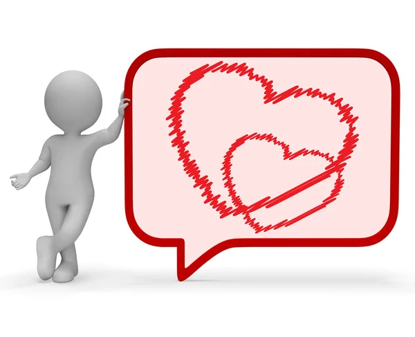 Heart Speech Bubble Means Valentines Day 3d Rendering — Stock Photo, Image