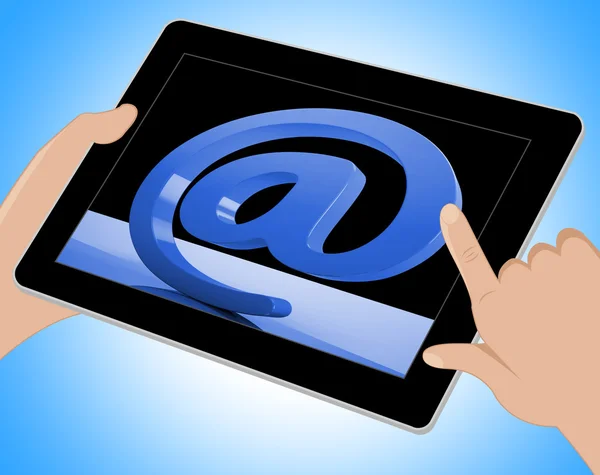 At Sign Mean Email Correspondence on Web Tablet — Stock Photo, Image