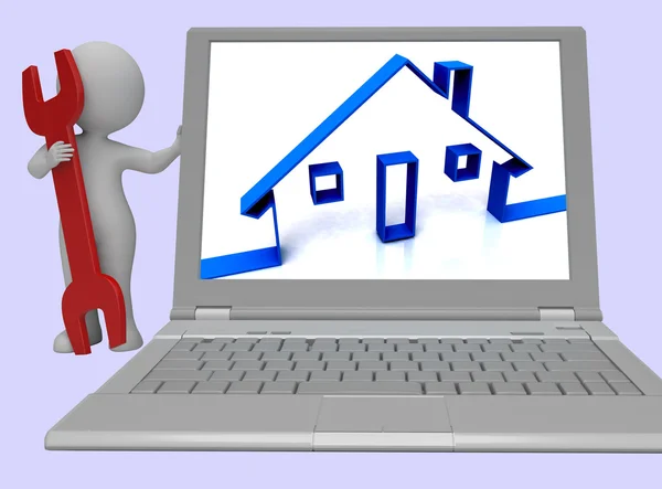 Bosquejo de la casa azul muestra la representación de bienes raíces 3d — Foto de Stock