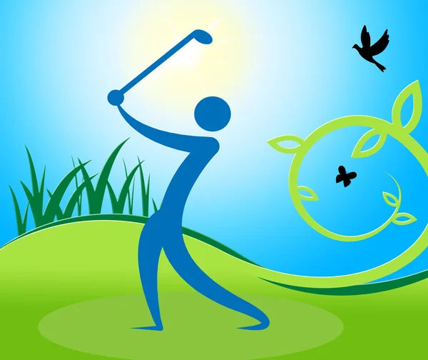 Golf Swing Man Indicates Fairway Golfer And Playing — Stock Photo, Image