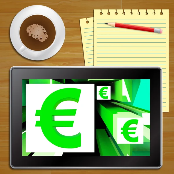 Euro Symbol Shows European Forex Tablet 3d Illustration — Stock Photo, Image