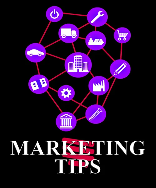 Consejos de marketing muestra consejos de marketing electrónico y promociones — Foto de Stock