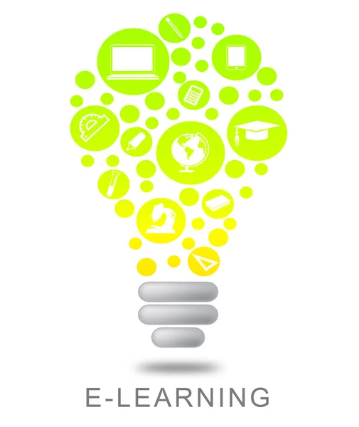 E-Learning žárovka znamená Online vzdělávání a studium — Stock fotografie