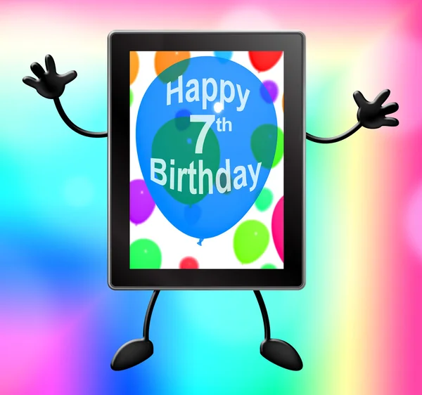 Seventh Birthday Tablet Shows 7th Party 3d Illustration — Stock Photo, Image
