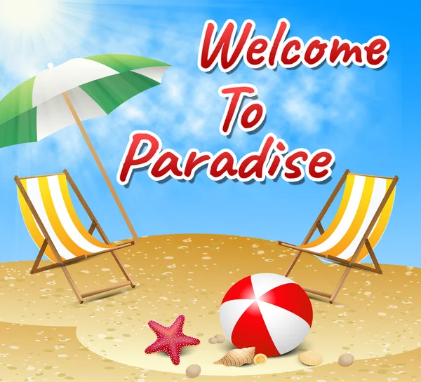Bienvenido al paraíso representando vacaciones idílicas y playas — Foto de Stock