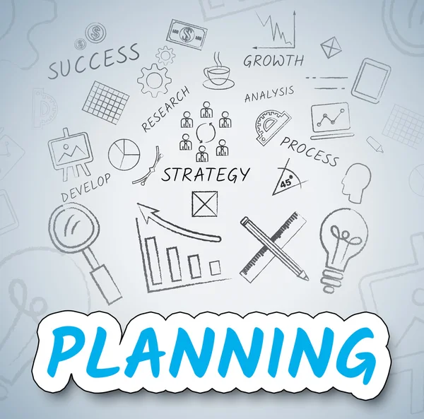 Planning Ideas Shows Objectives And Goals Icons — Stock Photo, Image