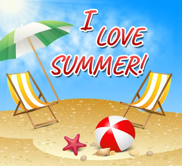 Amor Verano muestra cálida playa soleada 3d ilustración —  Fotos de Stock