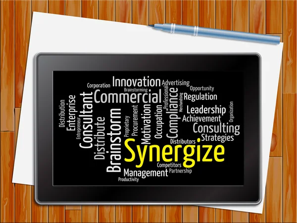 Synergize Word belirtir birlikte 3d çizim çalışma — Stok fotoğraf