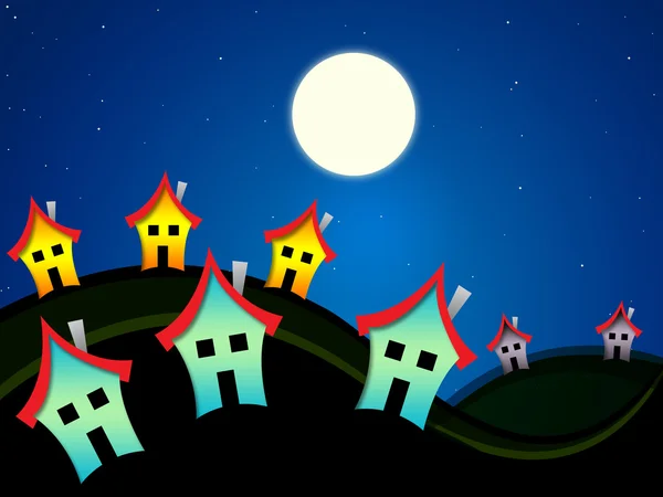 Σπίτια τη νύχτα δείχνει σκοτεινό βράδυ καταλύματα — Φωτογραφία Αρχείου