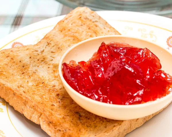 Jam And Toast Shows Meal Time And Butter — Stock Photo, Image
