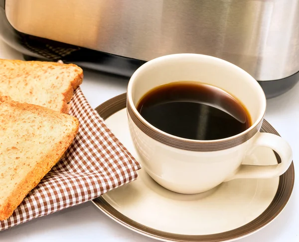 Kahve ve tost gösterir sabah yemek ve ara — Stok fotoğraf