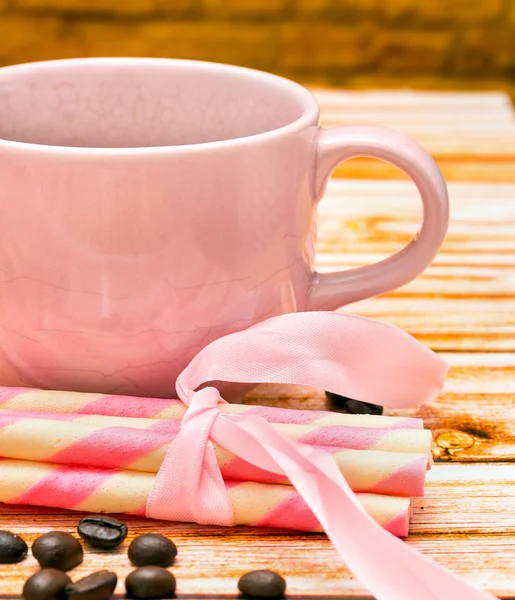 Slap af med kaffe viser cafeteria koffein og cookies - Stock-foto