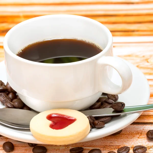 Heart Cookie Coffee Shows Delicious Cracker And Crackers — Stock Photo, Image