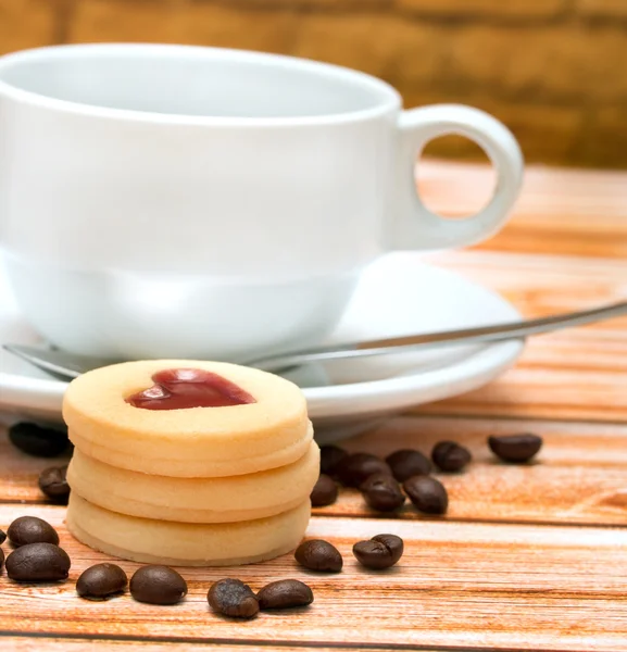 喝杯咖啡休息饼干表示无咖啡因的饼干和咖啡因 — 图库照片