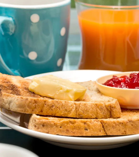 Toast For Breakfast Shows Meal Time And Beverages — Stock Photo, Image