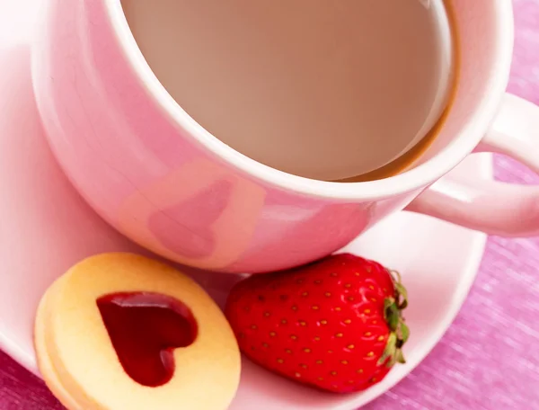 Heart Cookie Coffee Means Bickies Valentines And Cracker — Stock Photo, Image