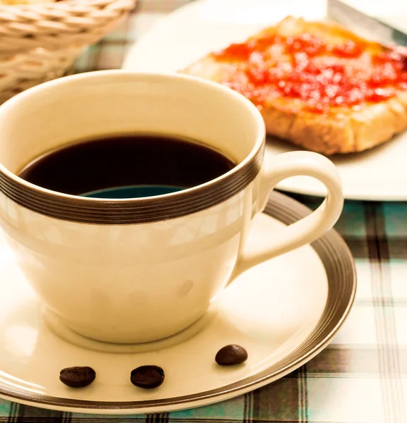 Kawa z Toast pokazuje, tosty z chleba i śniadanie — Zdjęcie stockowe