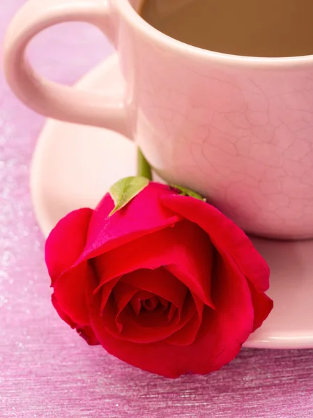 Rose And Coffee Means Break Decaf And Drink — Stock Photo, Image