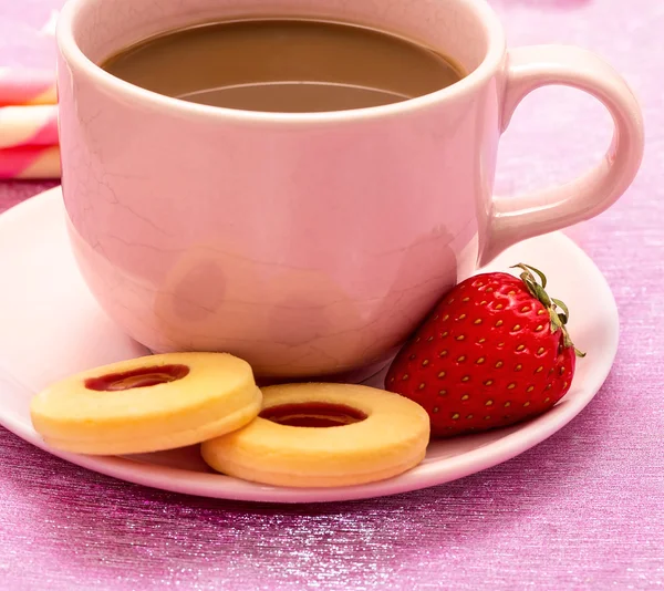 Café con galletas Representa galletas de cafeína y galletas saladas —  Fotos de Stock