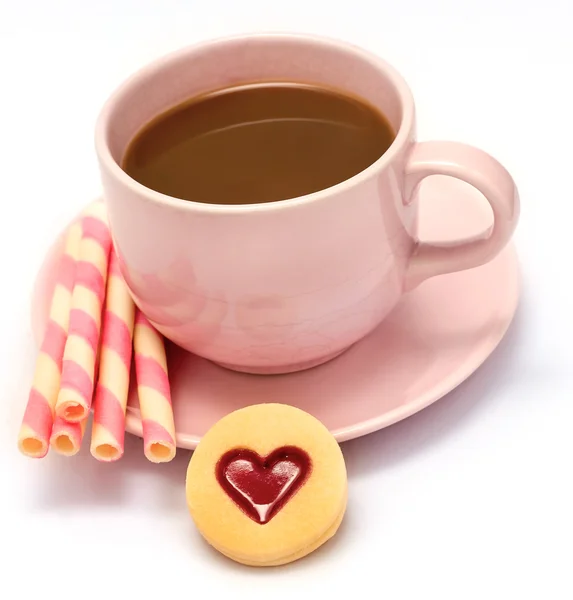 Coffee Cookies Heart Indicates Bicky Biscuits And Cracker — Stock Photo, Image