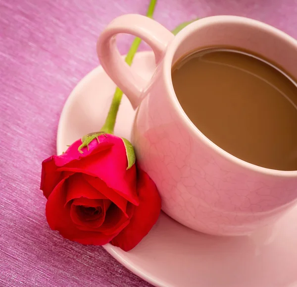 Rose og kaffe betyder lækkert cafeteria og kaffe - Stock-foto
