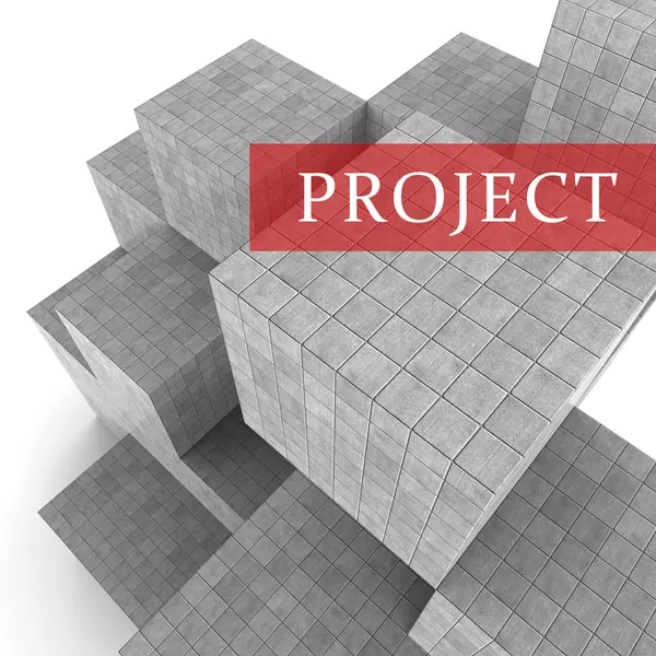 Bloques de Proyecto Indica Plan de Misión 3D Rendering —  Fotos de Stock
