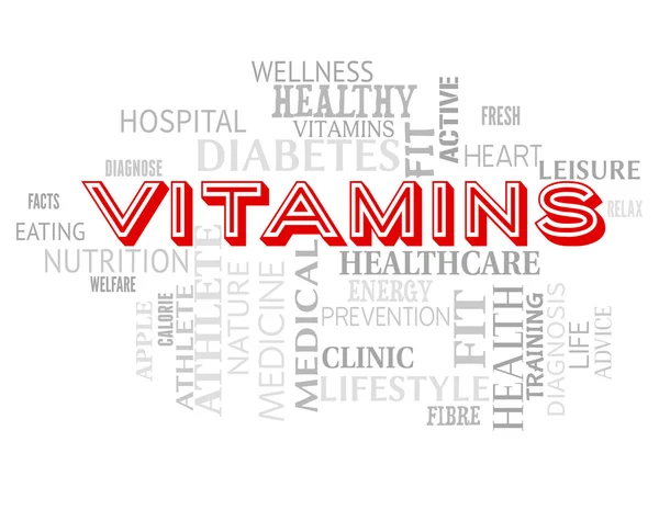 Vitamins Words Indicate Nutritional Supplements And Multivitamin — Stock Photo, Image