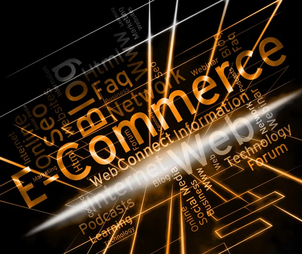Palabra de comercio electrónico muestra negocios en línea y comercio — Foto de Stock