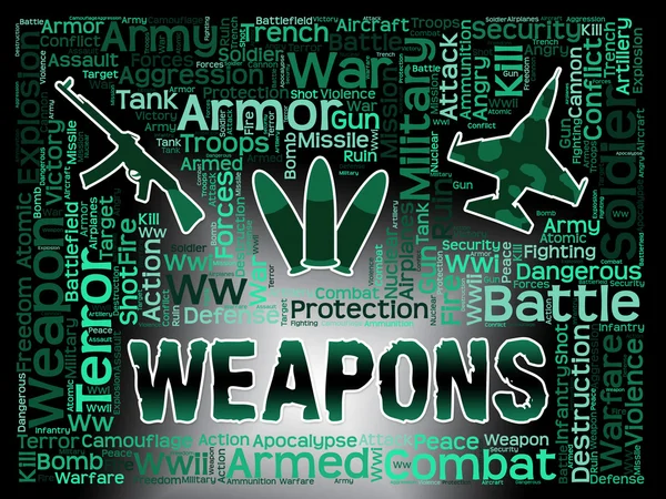 Weapons Words Means Armed Firepower And Armoury — Stock Photo, Image