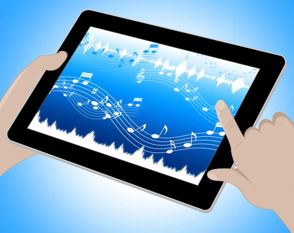 Muzyka wskazuje ścieżki dźwiękowe na Tablet 3d ilustracja — Zdjęcie stockowe