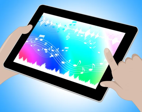 Musique indique des bandes sonores en ligne Tablette Illustration 3d — Photo