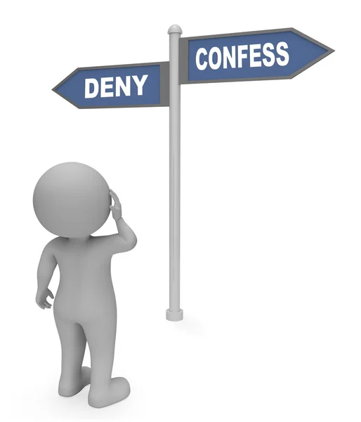 Deny Confess Sign Represents Taking Responsibility 3d Rendering — Stock Photo, Image