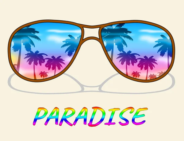Paradise Glasses Shows Idyllic Beaches 3d Illustration — Stock Photo, Image