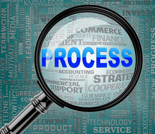 Process Magnifier Indicates Task Proceedure 3d Rendering — Stock Photo, Image