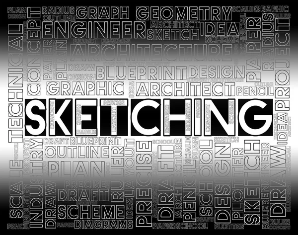 Sketching Word muestra el dibujo del diseñador y la creatividad —  Fotos de Stock