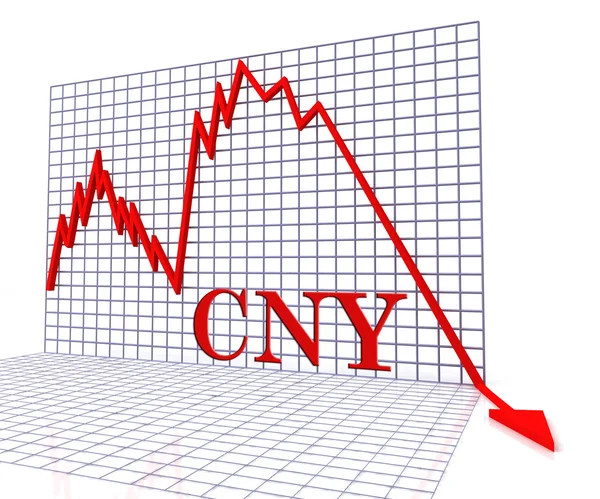CNY grafikon negatív képviseli külföldi csere 3d-leképezés — Stock Fotó