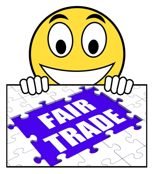 Fair Trade Sign Means Shop or Buy Fairtrade Products — стоковое фото